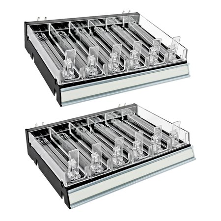 AZAR DISPLAYS Black 6 Compartment Divider Bin Cosmetic Tray with Pushers - 6 Slots per Tray, 2-Pack 225830-6COMP-BLK-2PK